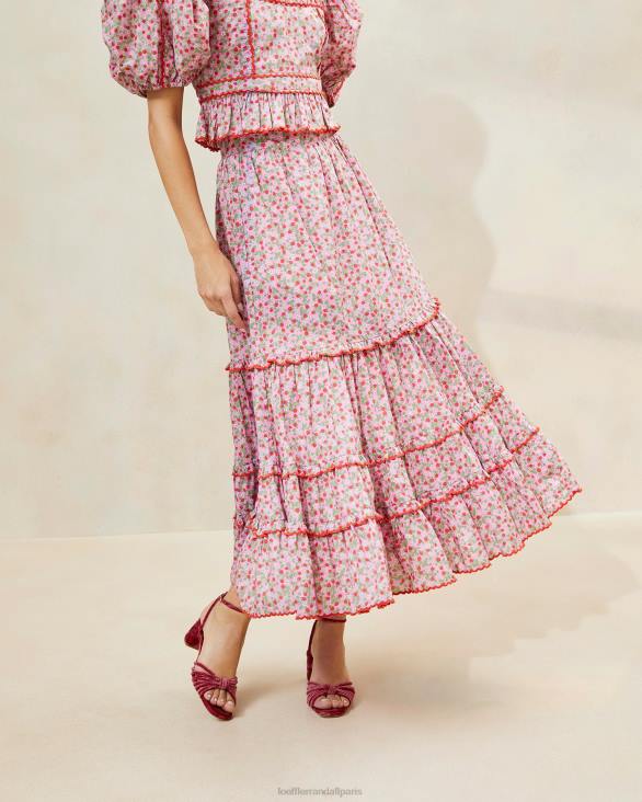 femmes Loeffler Randall imprimé fraise jupe midi à ourlet festonné ellie fraise vêtements 8HL8225 - Image 1