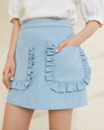 femmes Loeffler Randall jean léger jupe eura à poches et volants vêtements 8HL8229 - Image 2