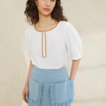 femmes Loeffler Randall jean léger jupe eura à poches et volants vêtements 8HL8229