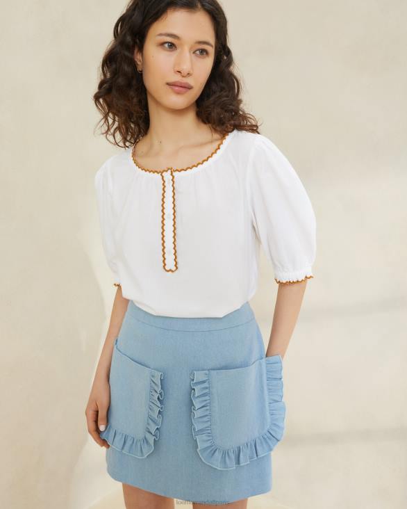 femmes Loeffler Randall jean léger jupe eura à poches et volants vêtements 8HL8229 - Image 1