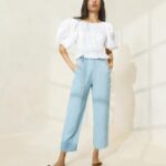 femmes Loeffler Randall jean léger pantalon de charpentier roy vêtements 8HL8216