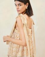 femmes Loeffler Randall marron fleuri/rayure marron robe janie à ourlet volanté vêtements 8HL8189 - Image 2