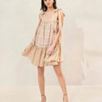 femmes Loeffler Randall marron fleuri/rayure marron robe janie à ourlet volanté vêtements 8HL8189