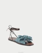 femmes Loeffler Randall mini vichy vert toboggan à nœud pivoine chaussures 8HL8136