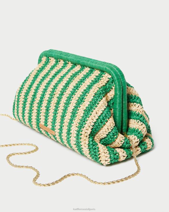 femmes Loeffler Randall naturel/rayure verte embrayage à cadre trudie Sacs 8HL8391 - Image 2