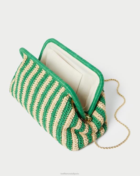 femmes Loeffler Randall naturel/rayure verte embrayage à cadre trudie Sacs 8HL8391 - Image 3