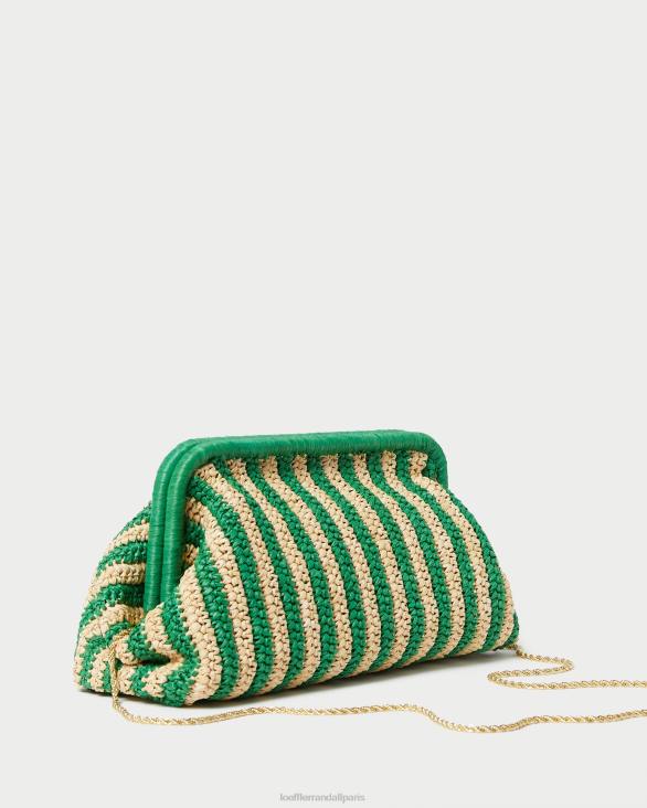 femmes Loeffler Randall naturel/rayure verte embrayage à cadre trudie Sacs 8HL8391 - Image 4