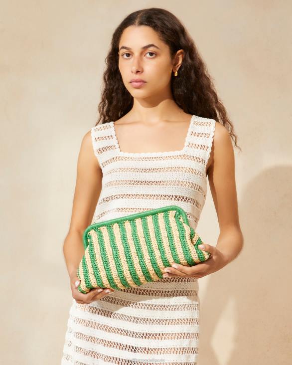 femmes Loeffler Randall naturel/rayure verte embrayage à cadre trudie Sacs 8HL8391 - Image 5