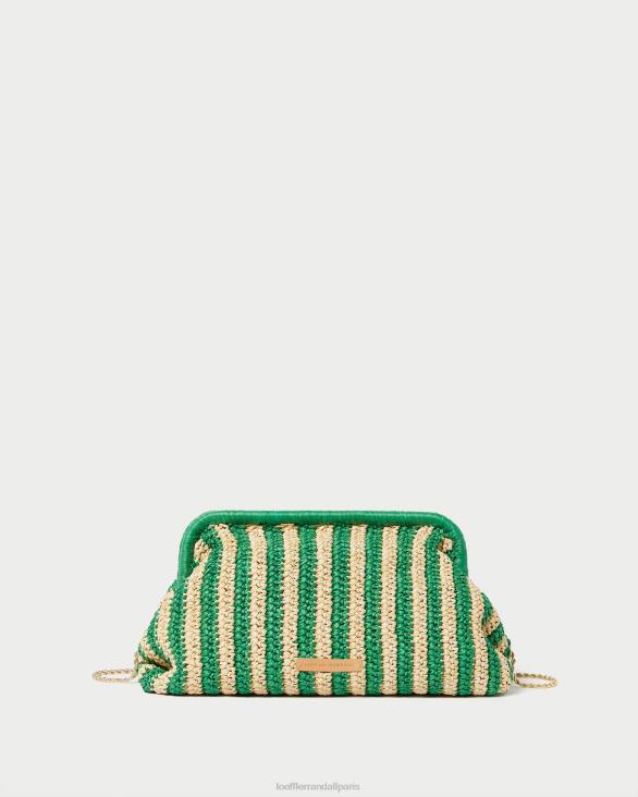 femmes Loeffler Randall naturel/rayure verte embrayage à cadre trudie Sacs 8HL8391 - Image 1
