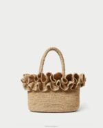 femmes Loeffler Randall naturel sac fourre-tout à volants en raphia lori Sacs 8HL8322