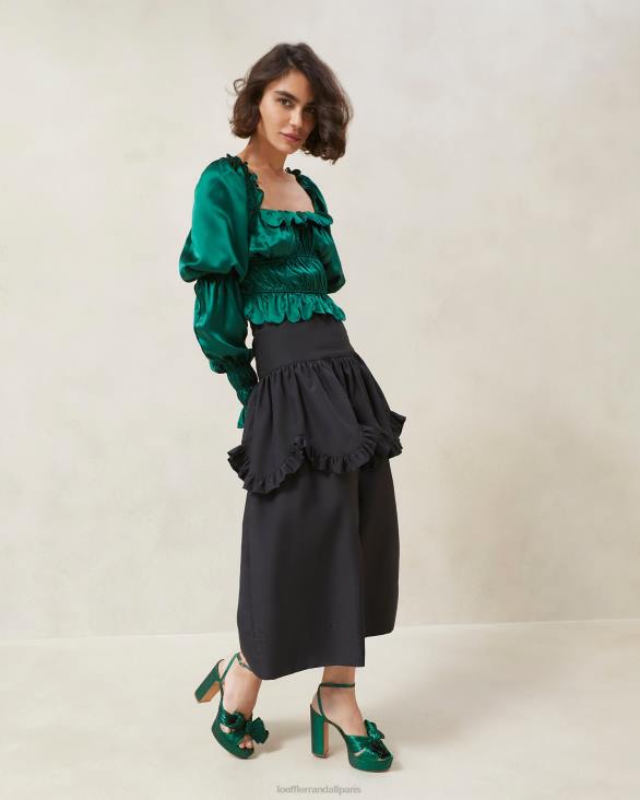 femmes Loeffler Randall noir jupe milo à volants festonnés vêtements 8HL8242 - Image 1