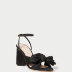 femmes Loeffler Randall noir talon à nœud plissé camélia chaussures 8HL817