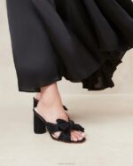 femmes Loeffler Randall noir talon à nœud plissé chaussures 8HL843 - Image 5
