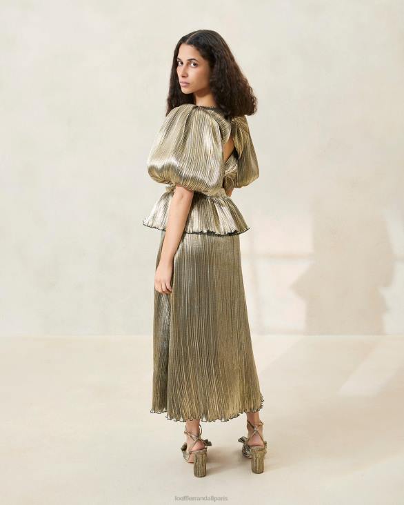 femmes Loeffler Randall or foncé robe plissée à manches bouffantes dorit vêtements 8HL8194 - Image 2
