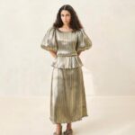 femmes Loeffler Randall or foncé robe plissée à manches bouffantes dorit vêtements 8HL8194