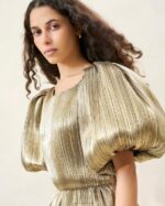 femmes Loeffler Randall or foncé robe plissée à manches bouffantes dorit vêtements 8HL8194 - Image 3
