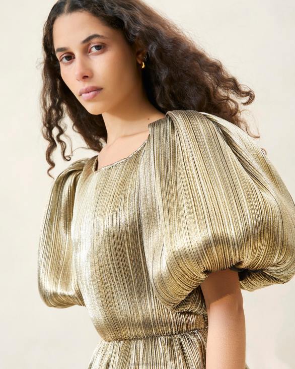 femmes Loeffler Randall or foncé robe plissée à manches bouffantes dorit vêtements 8HL8194 - Image 3
