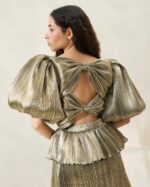 femmes Loeffler Randall or foncé robe plissée à manches bouffantes dorit vêtements 8HL8194 - Image 4