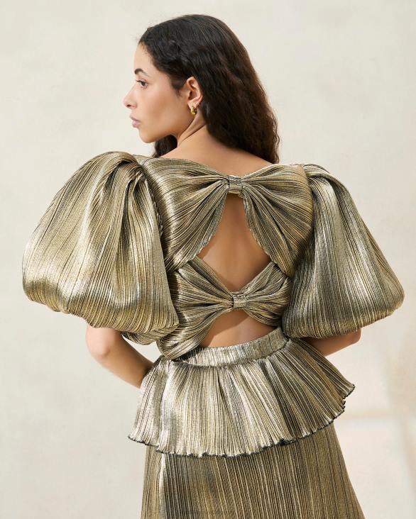 femmes Loeffler Randall or foncé robe plissée à manches bouffantes dorit vêtements 8HL8194 - Image 4