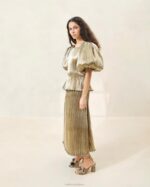 femmes Loeffler Randall or foncé robe plissée à manches bouffantes dorit vêtements 8HL8194 - Image 5