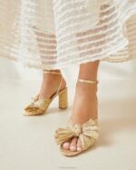 femmes Loeffler Randall or talon à nœud plissé camélia chaussures 8HL85 - Image 3