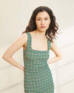 femmes Loeffler Randall plaid vert/caramel au beurre robe débardeur à ourlet volanté yessica vêtements 8HL8188 - Image 2