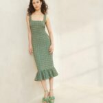 femmes Loeffler Randall plaid vert/caramel au beurre robe débardeur à ourlet volanté yessica vêtements 8HL8188