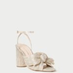 femmes Loeffler Randall platine talon à nœud plissé camélia chaussures 8HL83