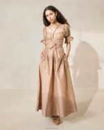femmes Loeffler Randall rayure marron bicolore robe Yael à corsage froncé vêtements 8HL8190