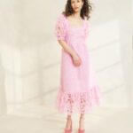 femmes Loeffler Randall rose robe addison à manches bouffantes vêtements 8HL8181