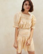 femmes Loeffler Randall sable/écru jupe smockée gilles vêtements 8HL8238 - Image 2