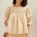femmes Loeffler Randall sable/écru top smocké lydie vêtements 8HL8236
