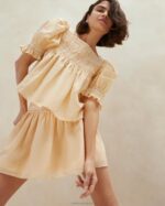 femmes Loeffler Randall sable/écru top smocké lydie vêtements 8HL8236 - Image 3