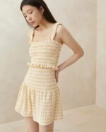 femmes Loeffler Randall vichy beige jupe smockée sienne vêtements 8HL8253 - Image 2