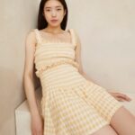 femmes Loeffler Randall vichy beige jupe smockée sienne vêtements 8HL8253