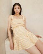 femmes Loeffler Randall vichy beige jupe smockée sienne vêtements 8HL8253