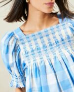 femmes Loeffler Randall vichy bleu top smocké lydie vêtements 8HL8199 - Image 2