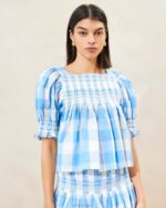 femmes Loeffler Randall vichy bleu top smocké lydie vêtements 8HL8199