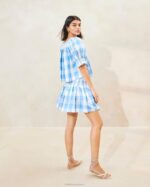femmes Loeffler Randall vichy bleu top smocké lydie vêtements 8HL8199 - Image 3