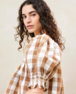 femmes Loeffler Randall vichy marron top smocké lydie vêtements 8HL8210 - Image 2