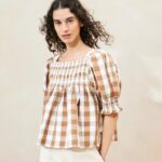 femmes Loeffler Randall vichy marron top smocké lydie vêtements 8HL8210