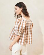 femmes Loeffler Randall vichy marron top smocké lydie vêtements 8HL8210 - Image 3