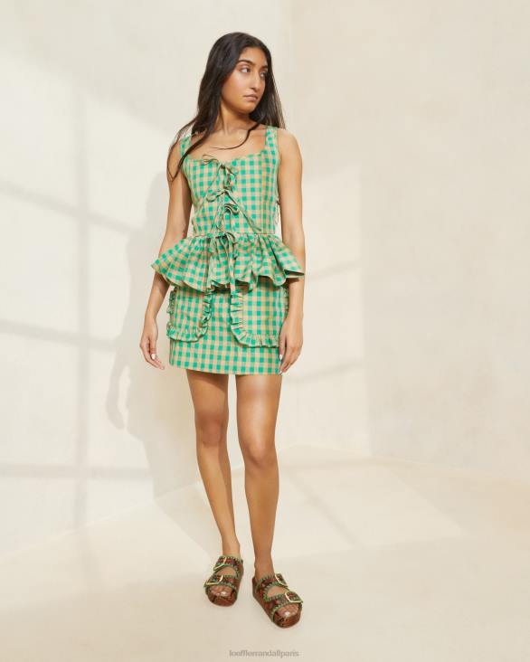 femmes Loeffler Randall vichy vert/caramel au beurre jupe eura à poches et volants vêtements 8HL8222 - Image 2